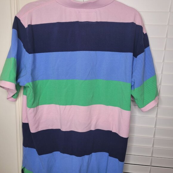 American Living Mens Polo Shirt XL Striped Pink/Green/Blue/Navy 100% Cotton Shor - Picture 2 of 4